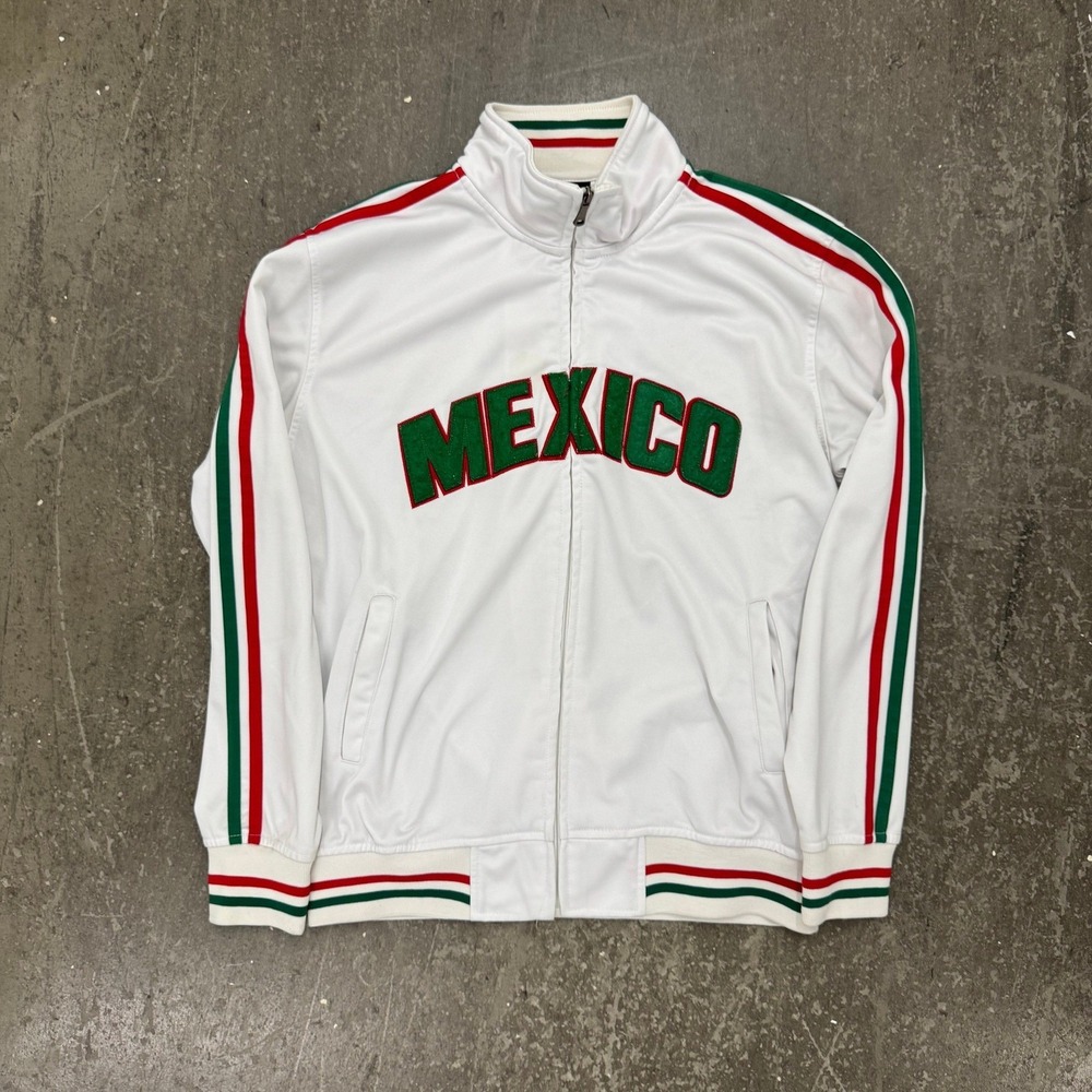 Mexico Soccer Track Jacket Mens XL White Excellent Full Zip Striped Sleeve